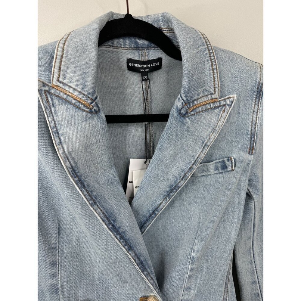 Generation Love Sean Denim Blazer Dress Size XXS NWT in Light Blue Gold Buttons - Picture 7 of 9